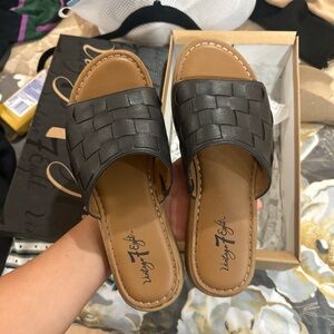 Black Basketweave Slide Sandals